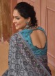 Dark Grey Kachhi Embroidered Banarasi Silk Saree