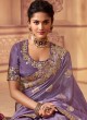 Lavender Zari Embroidered Georgette & Chinon Saree