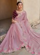 Lavender Floral Embroidered Organza Satin Silk Saree