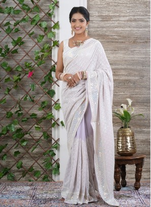 Lavender Designer Chiffon Saree