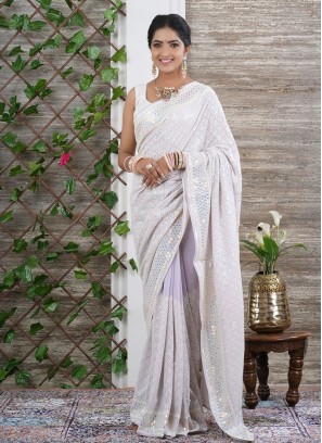 Lycra Fabric Ready Pleated Grey Saree