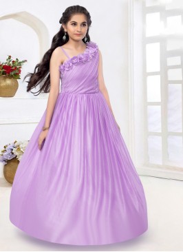 Lavender Designer Gown In Shimmer With Floral Patch Work