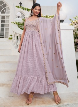 Lavender Georgette Embroidered Palazzo Suit