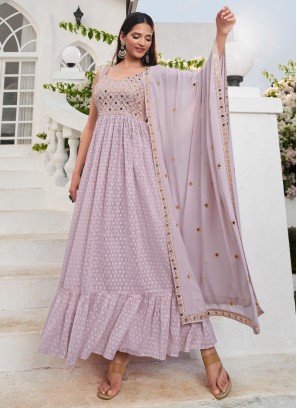 Lavender Georgette Embroidered Palazzo Suit
