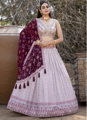 Lavender Georgette Lehenga Suit With Sequins Embroidery