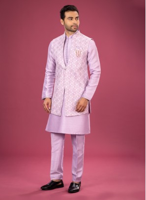 Lavender Nehru Jacket Set For Wedding