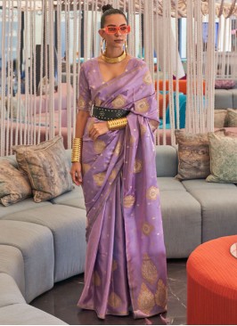 Lavender Woven Trendy Silk Saree