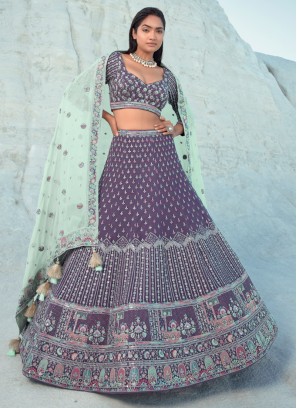 Lavender Sequins Embroidered Chiffon Lehenga Choli