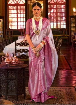 Lavender & Pink Traditional Shimmer Silk Saree