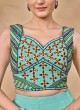 Turquoise and Pink Crop Top with Palazzo and Shrug