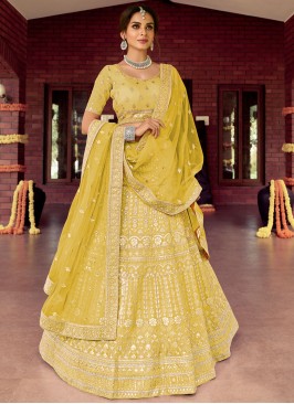 Lehenga Choli Resham Organza in Yellow