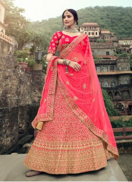 Lehenga Choli Resham Satin in Rose Pink