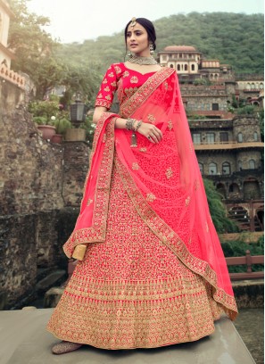 Lehenga Choli Resham Satin in Rose Pink