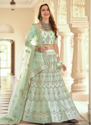 Lehenga Choli Sequins Crepe Silk in Green