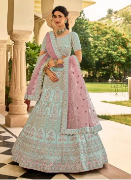 Lehenga Choli Sequins Faux Crepe in Sky Blue