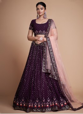 Georgette Sequins Embroidered Wine Lehenga Choli