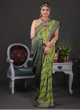 Leheriya Style Multi Color Banarasi Chiffon Saree