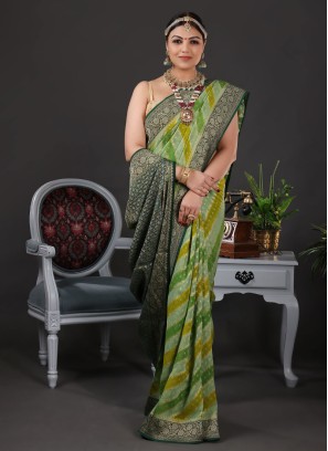 Leheriya Style Multi Color Banarasi Chiffon Saree