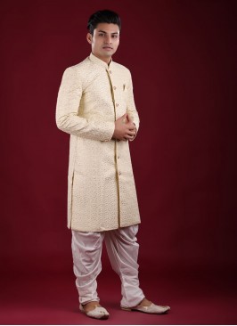 Lemon Yellow Art Silk  Indowestern For Wedding