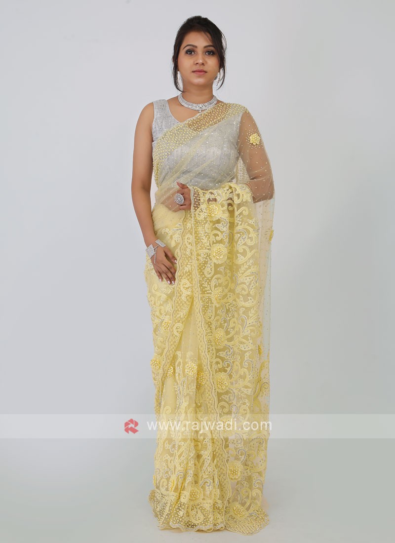 Fresh Lemon Yellow Leheriya Print Georgette Saree With Embroidered Blouse |  Kolour