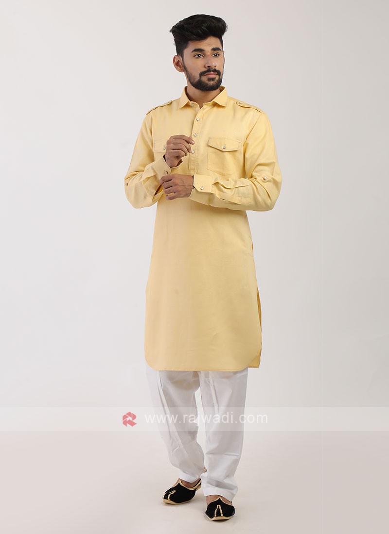 Lemon Yellow Pathani Suit