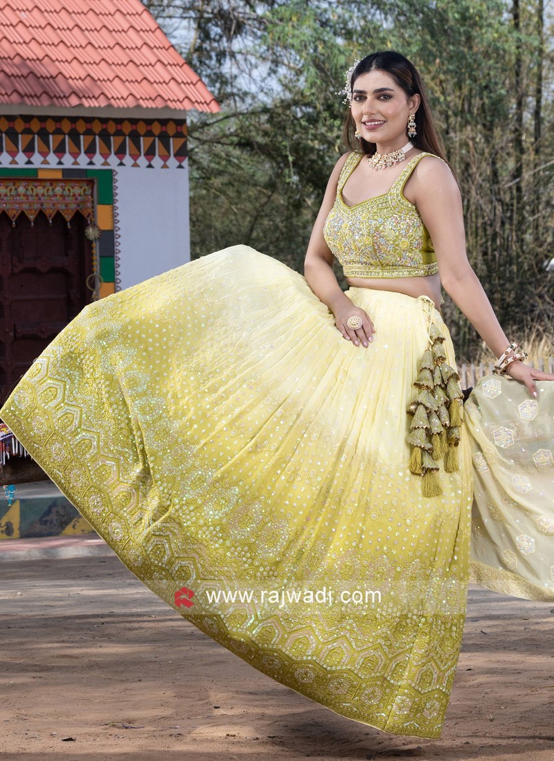 Trendy Lemon Yellow Georgette Base Haldi Special Lehenga Choli – Kaleendi