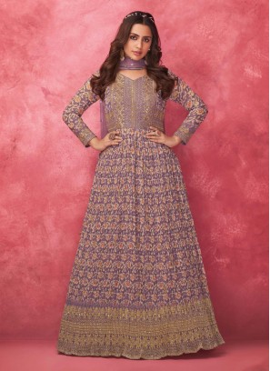 Levender Georgette Embroidered Anarkali Suit