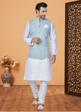 Light Blue Designer Nehru Jacket Set