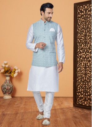 Light Blue Designer Nehru Jacket Set