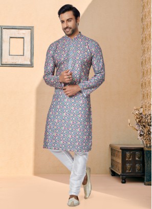 Light Blue Patola Printed Readymade Kurta Pajama