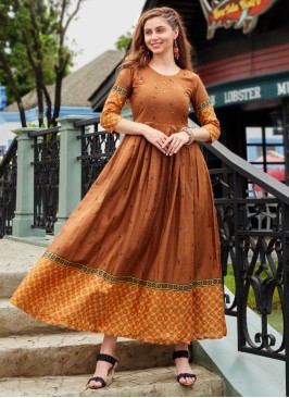 Light Brown A-Line Cotton Kurti