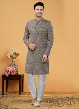 Light Brown Thread Embroidered Indowestern Set