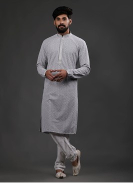 Grey Color Kurta With Designer Work