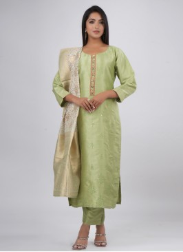 Light Green Art Silk Pant Style Salwar Kameez