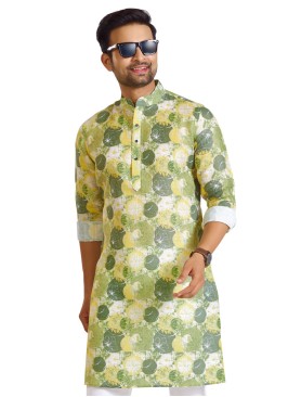 Light Green Cotton Printed Kurta