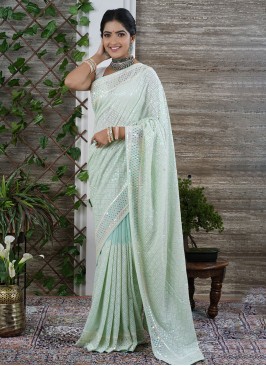 Light Green Designer Chiffon Saree