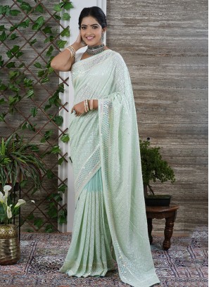 Light Green Designer Chiffon Saree