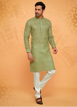 Light Green Fancy Printed Cotton Silk Kurta Pajama