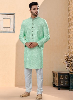 Light Green Indowestern Set In Fancy Designs