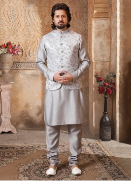 Light Grey Nehru Jacket Set For Wedding