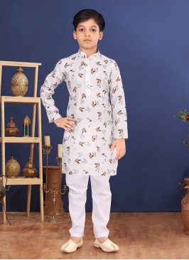 Light Grey Printed Readymade Kurta Pajama