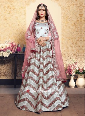 Light Grey Satin Lehenga Set with Dupatta