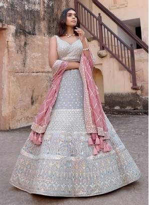 Dusty Pink Embroidered Organza bridal Lehenga