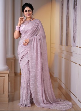Light Onion Pink Saree With Sequins Embroidered Work