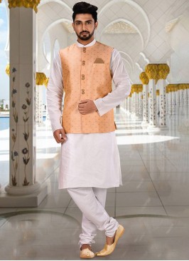 Light Orange Art Silk Nehru Jacket