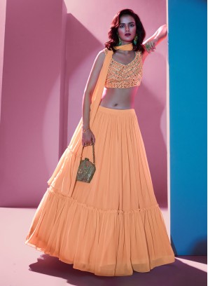 Light Orange Chiffon Trendy Lehenga Choli