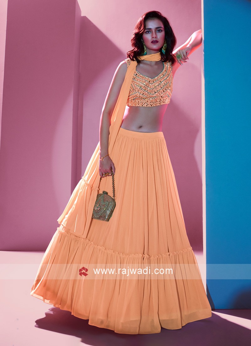 IBRSWL17 Light Orange Net Wedding Fish Tail Lehnga