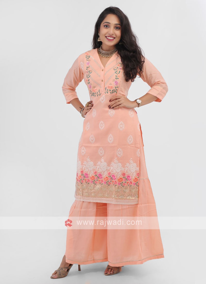 Buy Light Orange Pearl Embroidered Palazzo Suit In USA, UK, Canada,  Australia, Newzeland online