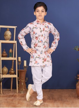 Light Peach And Off White Cotton Floral Printed Kurta Pajama