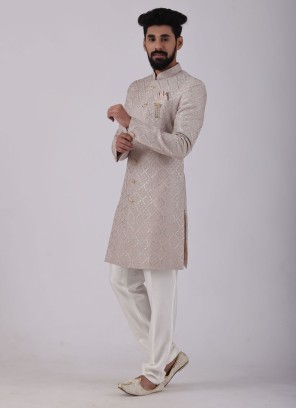 Light Peach Indowestern Set For Men